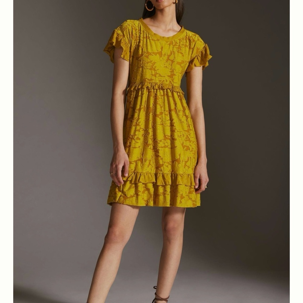 Anthropologie ruffle knit chartreuse mini dress